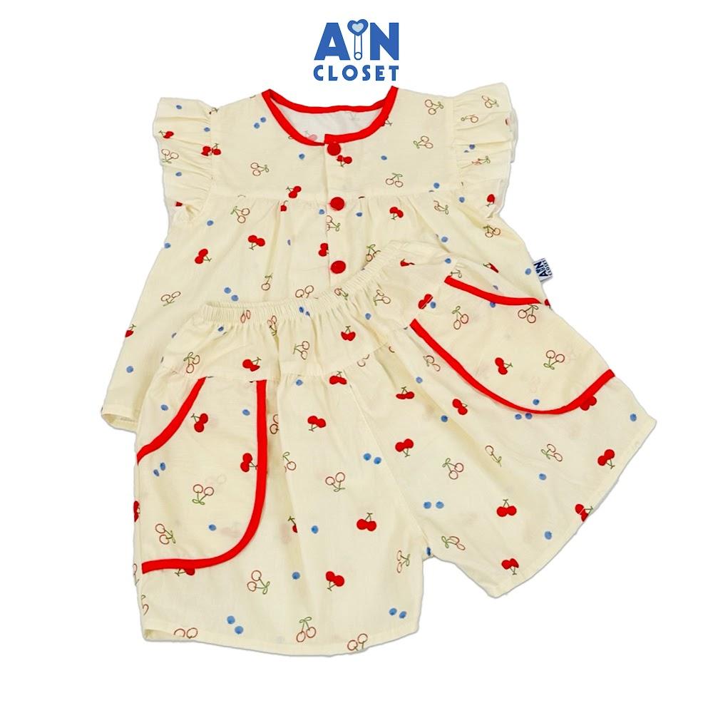 Bộ quần áo Ngắn bé gái họa tiết Cherry Nhí Trắng cotton - AICDBG93LRLP - AIN Closet