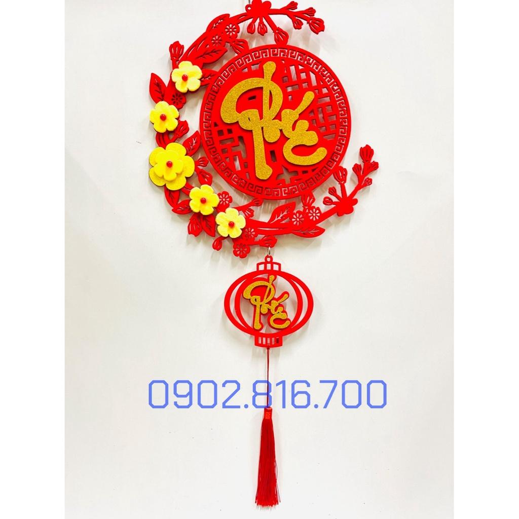 Dây liễng treo nhung đỏ chữ PHÚC - LỘC - THỌ nổi 3D hoa mai vàng phụ kiện trang trí tết