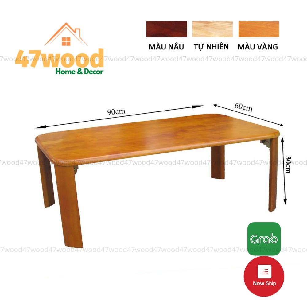 Bàn ăn bằng gỗ chân xếp gọn 47wood kích thước 60x90cm - Bàn gỗ chân gập bằng gỗ cao su cực bền và chắc chắn