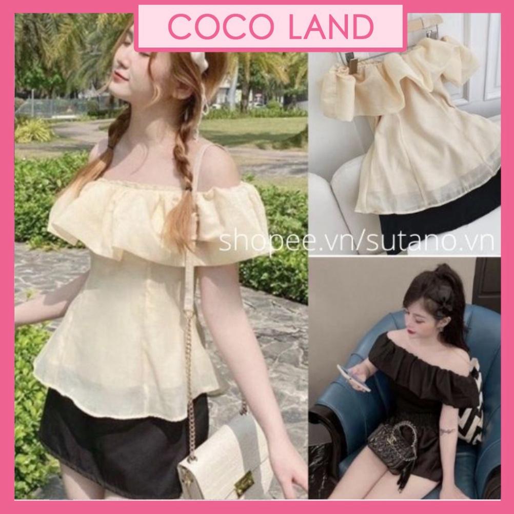 Áo trễ vai 2 lớp cộc tay bánh bèo đẹp sang chảnh A666 coco land sang chảnh. trendy hot girl