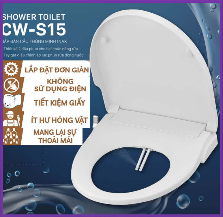 Nắp bồn cầu tự rửa thông minh xịt rửa, vệ sinh phụ nữ INAX CW-S15