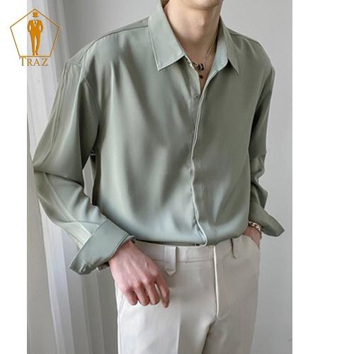 Áo Sơ Mi Nam Nữ TRAZ Form Rộng Suông Dài Tay Màu Trắng, Đen, Xanh, Đà, Xám Vải Lụa Unisex Basic Mịn Mát - 5