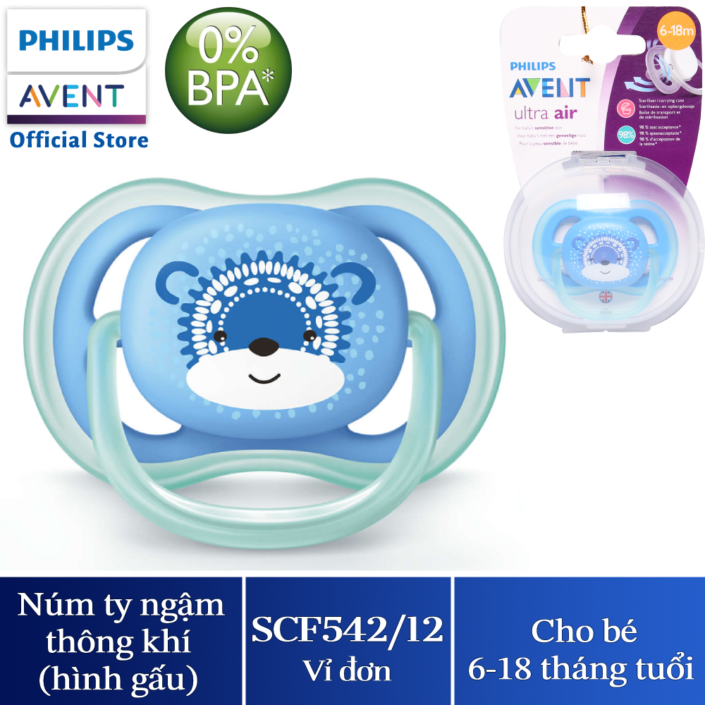 Núm ty ngậm thông khí Philips Avent hình gấu cho bé từ 6-18 tháng tuổi - Vỉ đơn 542.12