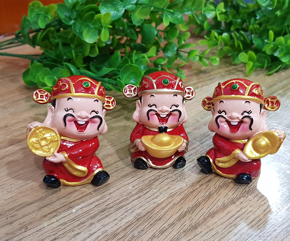 Bộ 03 tượng chibi Thần Tài 6cm kèm chân đế giả đá size nhỏ