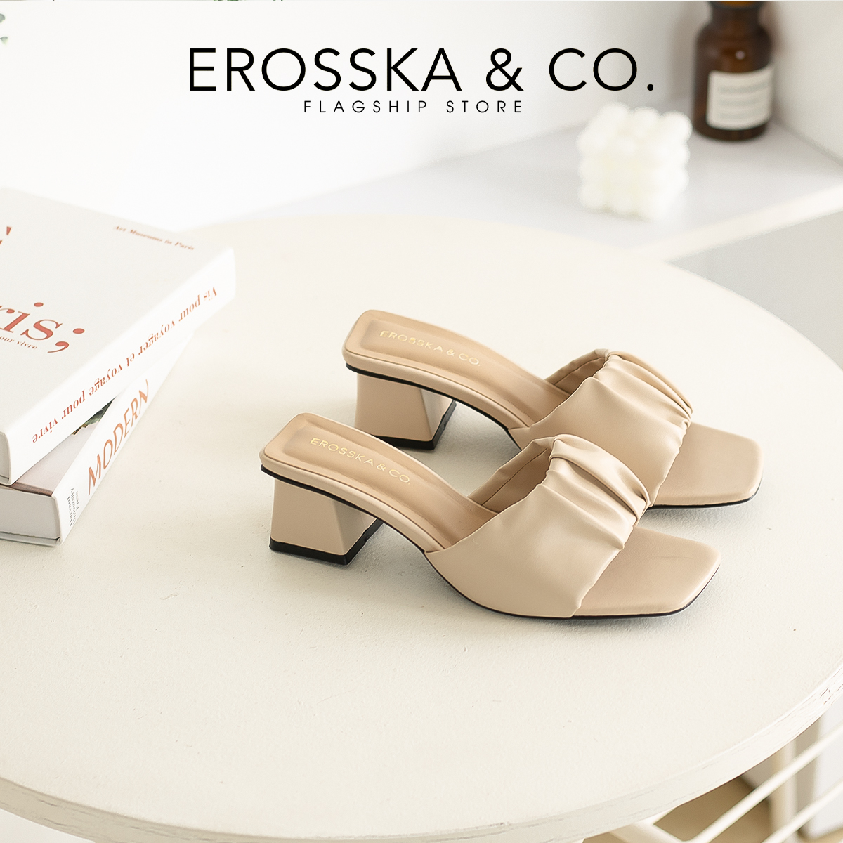 Erosska - Dép cao gót nữ quai ngang nhún sang trọng - EM099