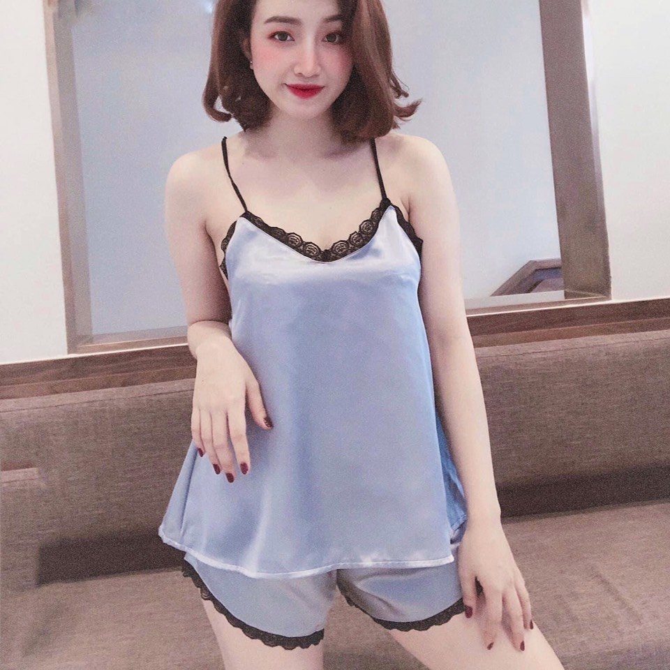 Đồ Mặc Nhà, Đồ Bộ Nữ Đùi, Áo Dây Ren Lưng Sexy Chất Phi Lụa Cao Cấp Sang Trọng, Mát, Mịn