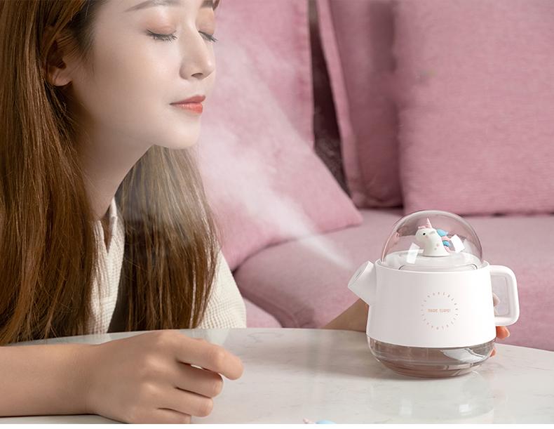 Máy tạo ẩm siêu âm khuếch tán hương thơm không khí 360ml hình ấm đun nước mini có đèn sạc USB