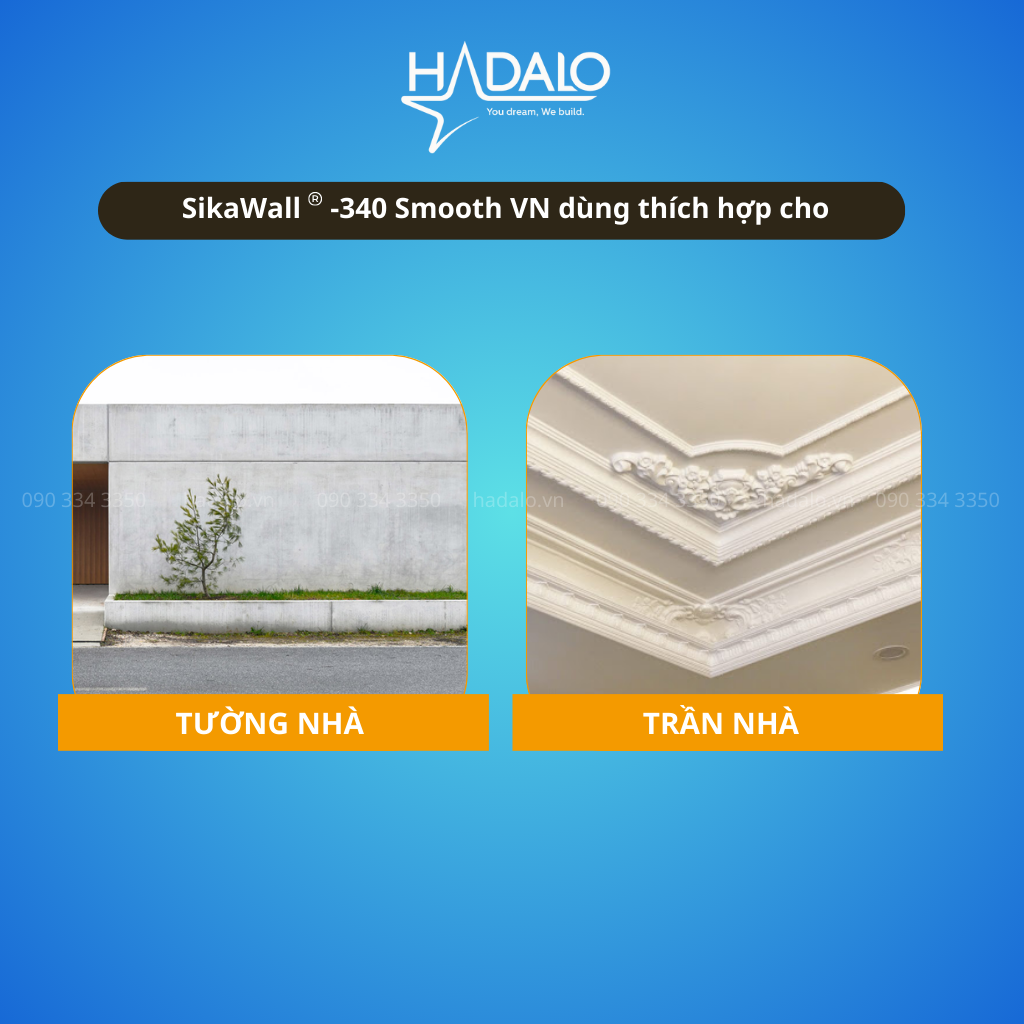 Bột trét tường SikaWall 340 Smotth VN – Keo bả cho tường và trần, sử dụng được trong nhà/ngoài trời