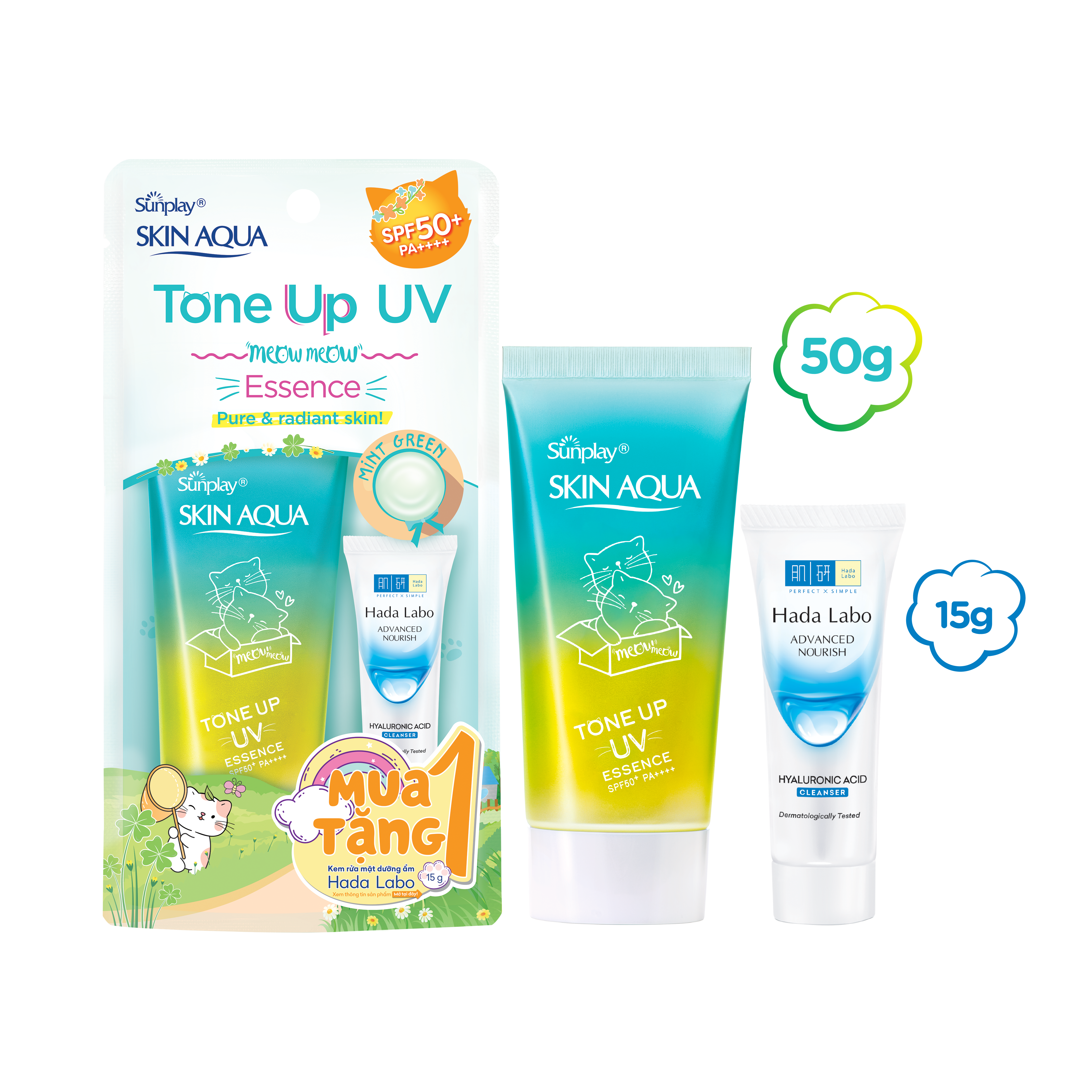 Tinh chất chống nắng nâng tông dành cho da dầu/hỗn hợp Sunplay Skin Aqua Tone Up UV Milk (Mint Green) (dành cho da sáng, có khuyết điểm đỏ) (50g)