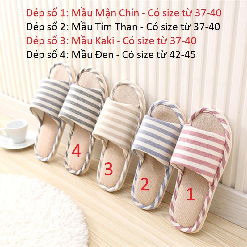 Dép vải đi trong nhà Kẻ sọc - Mầu Kaki