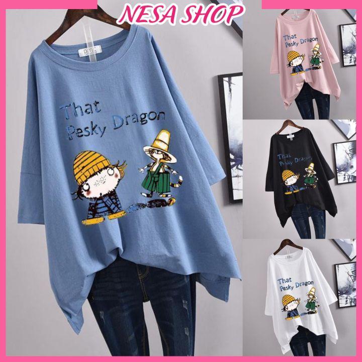 Áo thun nam nữ form rộng, Áo phông tay lỡ, chất liệu thun cotton co giãn, áo unisex in chữ That Pesky Dragon NeSa Shop