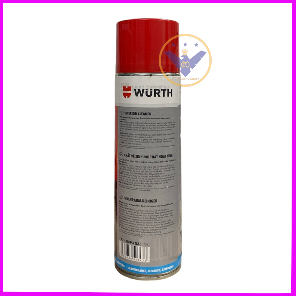 COMBO 2 chai vệ sinh nội thất ô tô Wurth Interior Cleaner dạng bọt hoạt tính 500ml