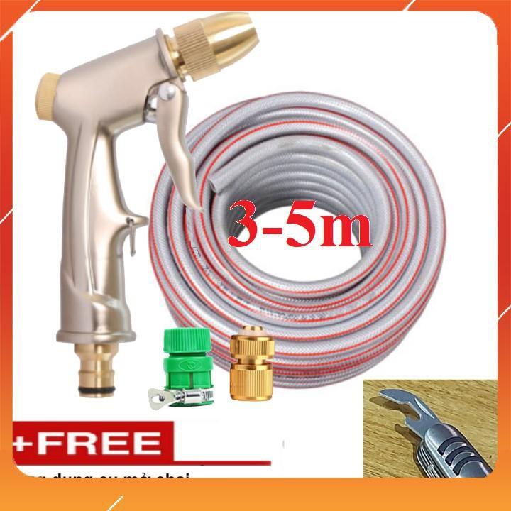 Bộ dây vòi xịt nước rửa xe,tưới cây,tăng áp 3 lần,loại 3m,5m 206701-1 đầu đồng,cút đồng,nối nhựa vàng+ mở chai