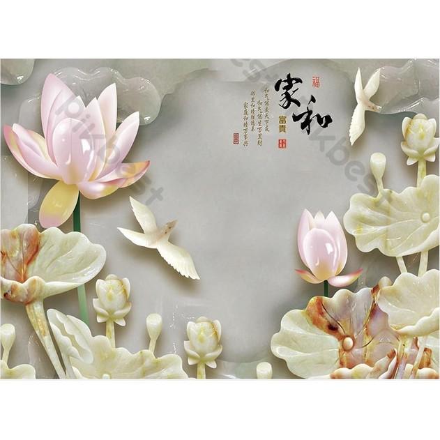 Tranh dán tường Hoa sen nổi bật đẹp sang trọng, tranh dán tường 3d hiện đại MS625672