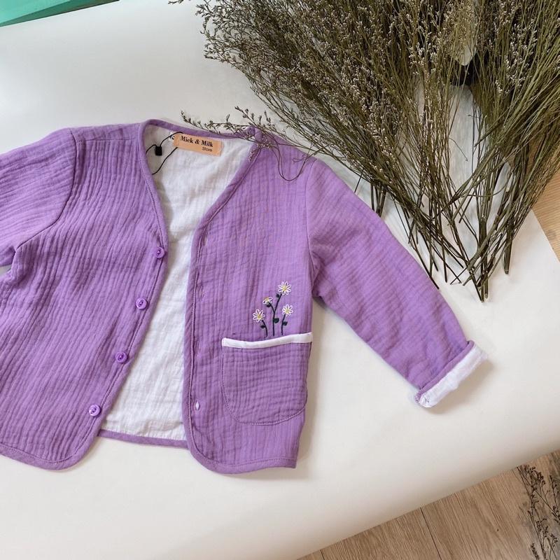 Áo Khoác Cardigan Thời Trang Cho Bé Gái Mick and Milk 1,2,3,4,5,6 tuổi, Áo Khoác Chất Xô Muslin Giữ Ấm Mùa Thu Đông