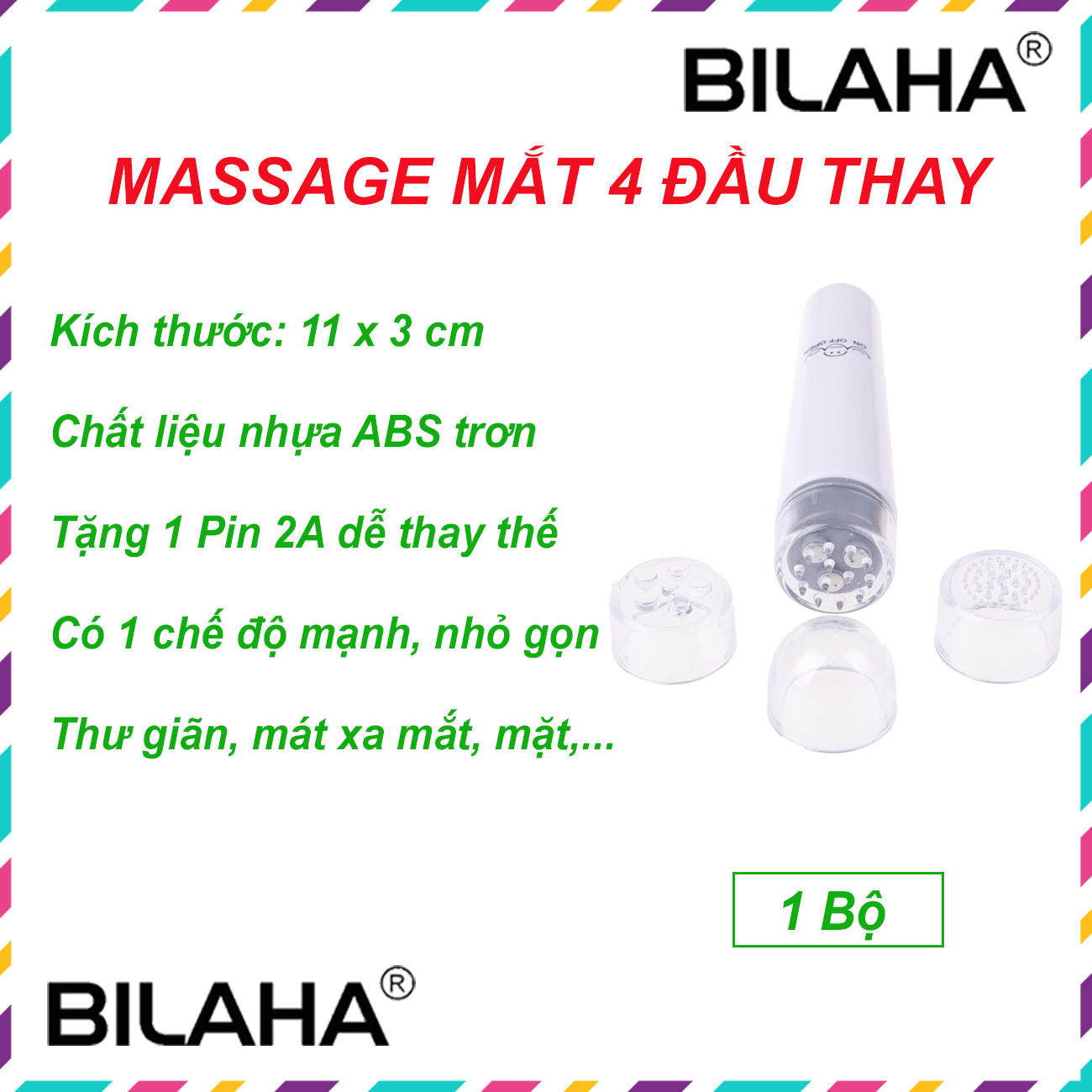 Bút Mát Xa Mini Đa Năng Kèm Phụ Kiện, Máy Massage Mắt Chống Thâm Quầng, Bọng Mắt