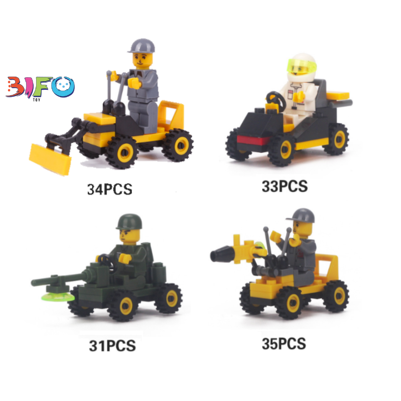 Bộ đồ chơi lắp ghép mô hình máy bay, cảnh sát, cứu hỏa, công trình, quân sự xe tăng cho bé phát triển trí não