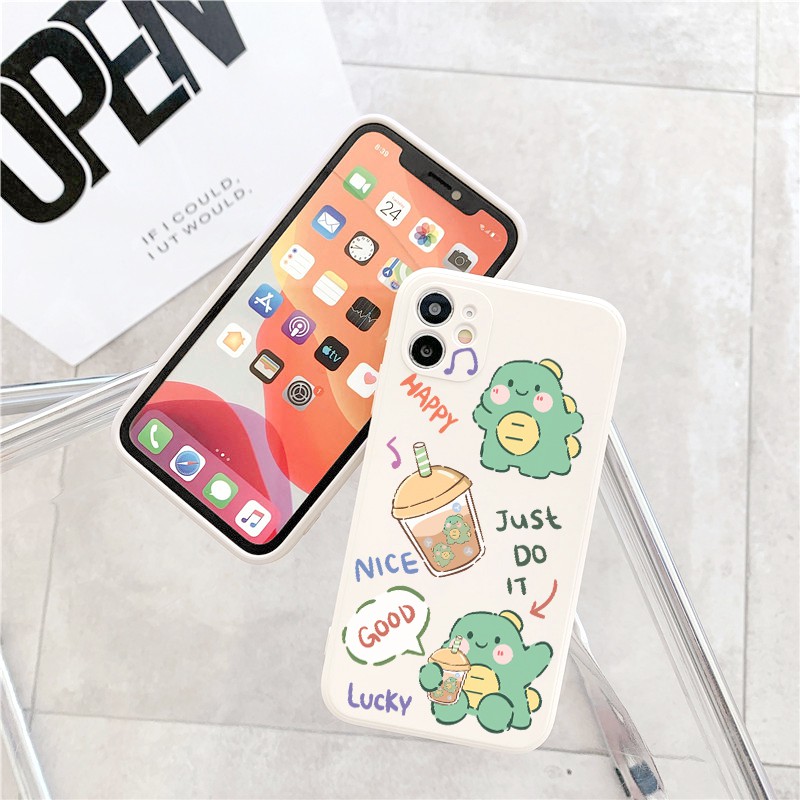 Ốp Lưng Cạnh Vuông Khủng Long Trà Sữa Dành Cho iPhone 6 / 6 Plus / 7 / 7 Plus / 8 / 8 Plus / X / Xs / Xs Max / 11 / 11 Pro / 11 Pro Max / 12 / 12 Pro / 12 Pro Max