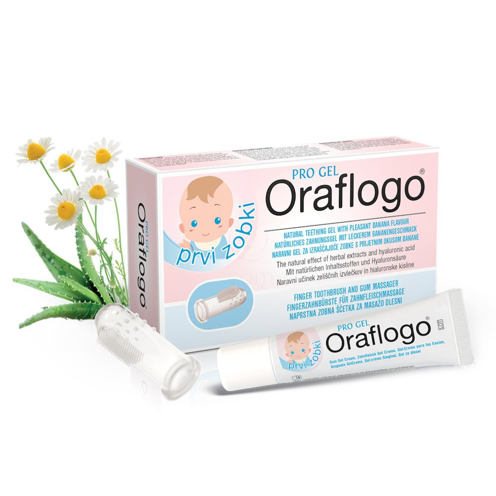 Gel bôi giảm đau cho trẻ em mọc răng sữa Oraflogo Gel for First Teeth 15ml kèm ngón tay massage silicone