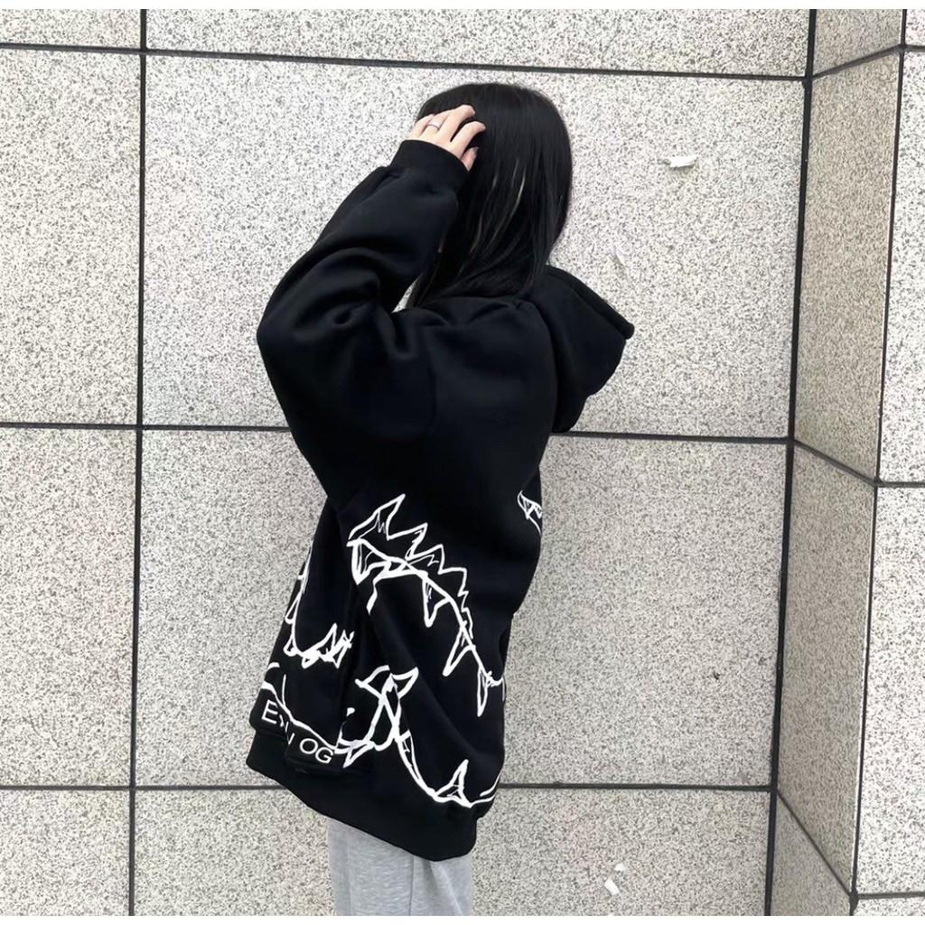 ÁO KHOÁC HOODIE NÓN VẢI NỈ MÀU ĐEN ĐẦU KHỦNG LONG Unisex hoodies