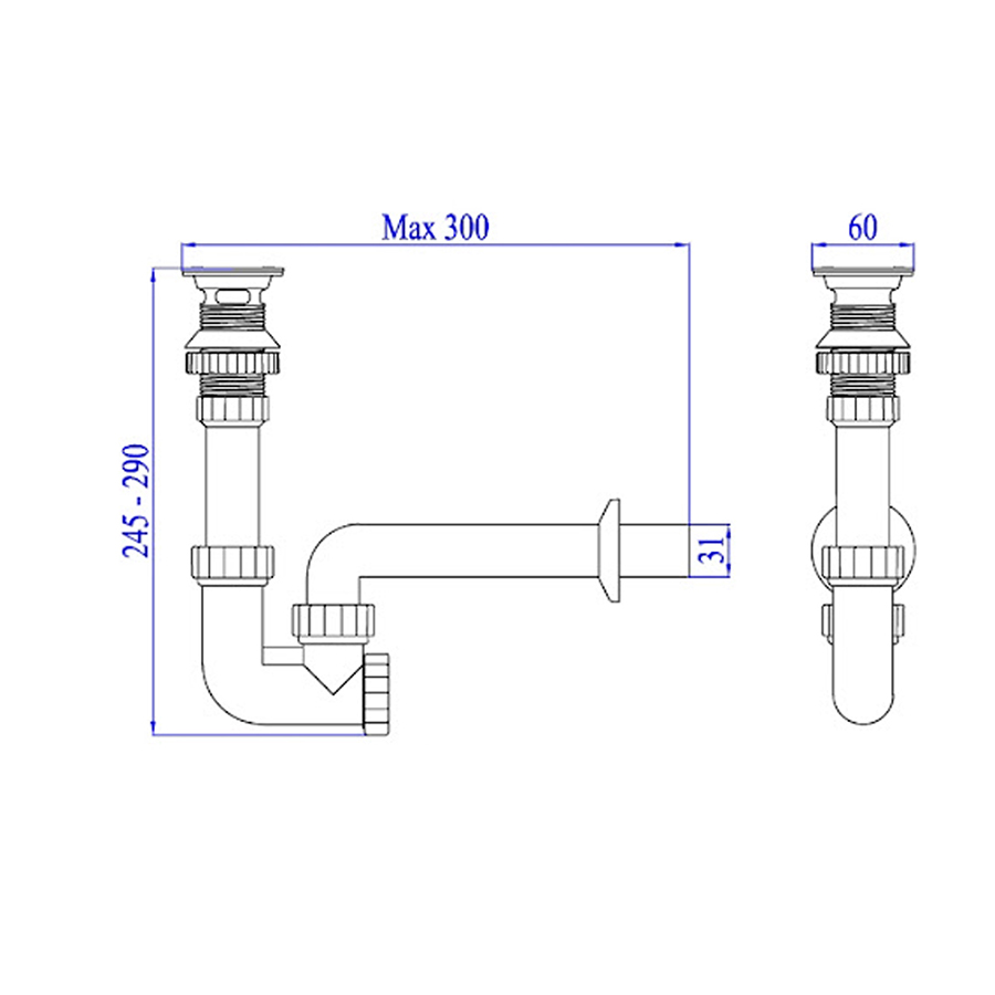 Bộ họng xả lavabo Hùng Anh LV01 chất liệu nhựa ABS, PP, kích thước 25 x 13.5 x 7 cm, trọng lượng 0,4kg - Hoa Sen Home - Hàng chính hãng