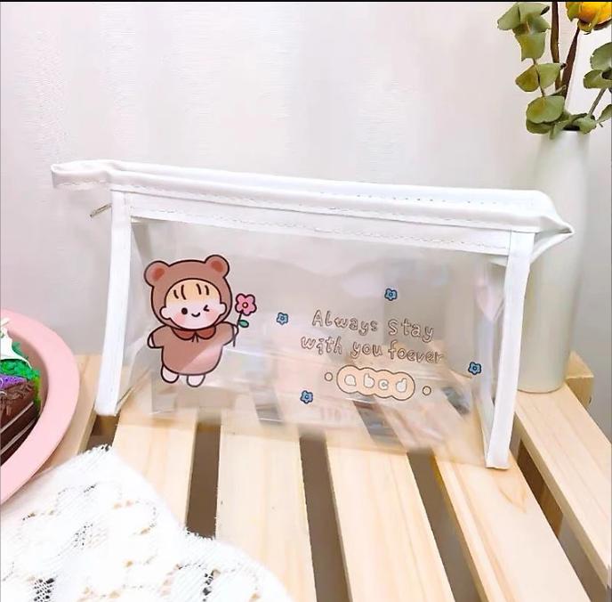 Bóp Viết Túi Đựng Bút Mỹ Phẩm Trong Suốt Cỡ Lớn In Họa Tiết Siêu Dễ Thương