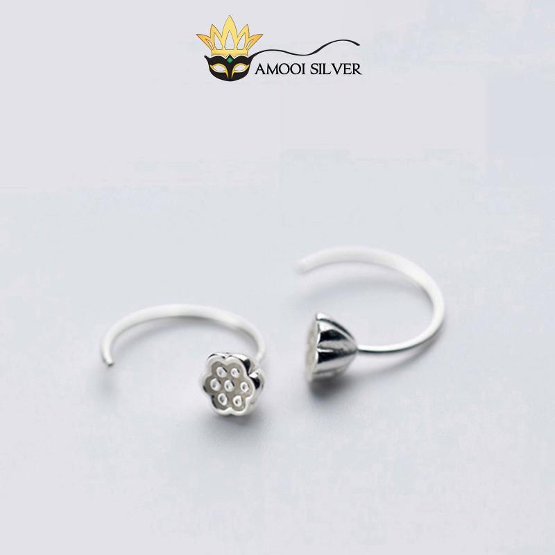Bông tai bạc S925 móc búp sen - Amooi Silver AB86