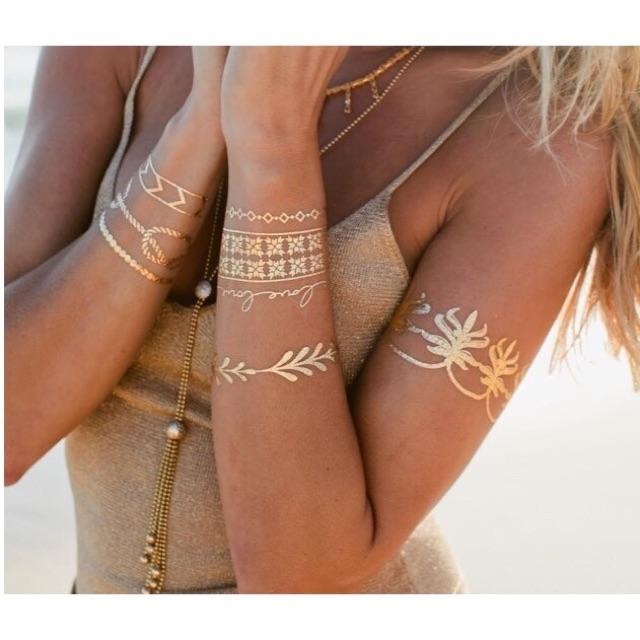 Hình xăm dán ánh kim - Set hình xăm nhũ ánh kim henna giả tatoo hóa trang Halloween