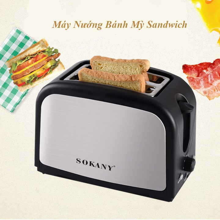 Máy nướng bánh mỳ sandwich, lò nướng bánh mì  SOKANY HJT 008s , 800W - Hàng chính hãng