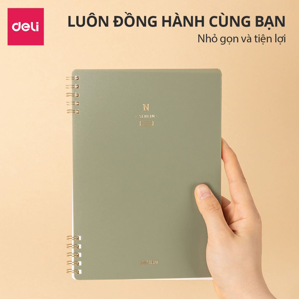 Sổ Lò Xo Gáy Xoắn A5 Kẻ Ngang Deli - 100 Trang Thiết Kế Khuyết Còng, Planner, Tập Vở Học Sinh Sổ Tay Ghi Chép