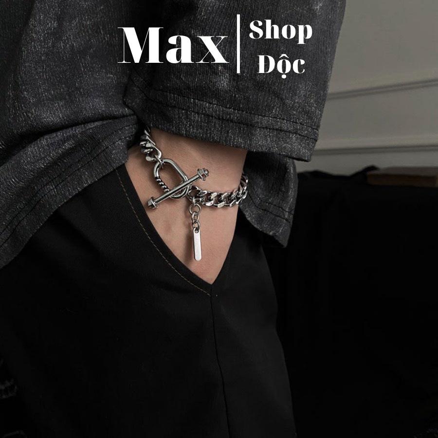 Vòng Tay Lắc Tay Nam Cuban Cao Cấp Vòng Tay Nam Nữ Streetwear Hiphop Màu Bạc Bản To Khóa Cài - Max Thép Titan Không Gỉ