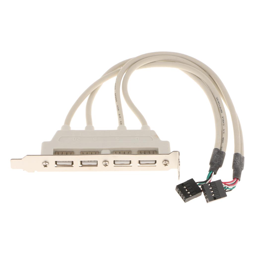Dual 10Pin Motherboard Header to 4 Port USB2.0 Back Panel Slot Bracket Cable