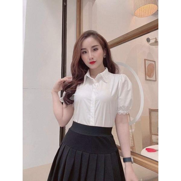 Áo sơ mi cổ ren tay bồng hàng thiết kế đẹp may bán shop