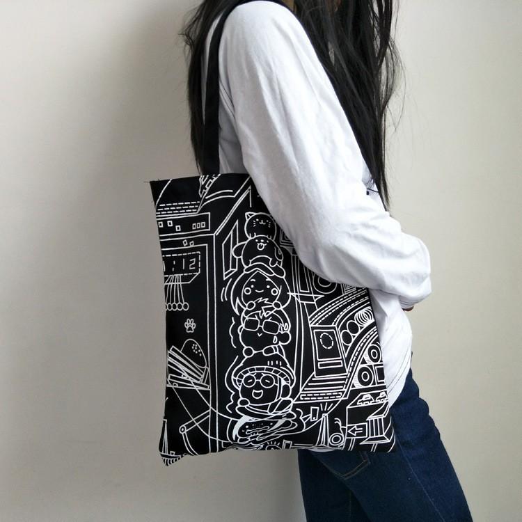 Túi vải canvas in hình vui nhộn - Túi tote phong cách Hàn Quốc