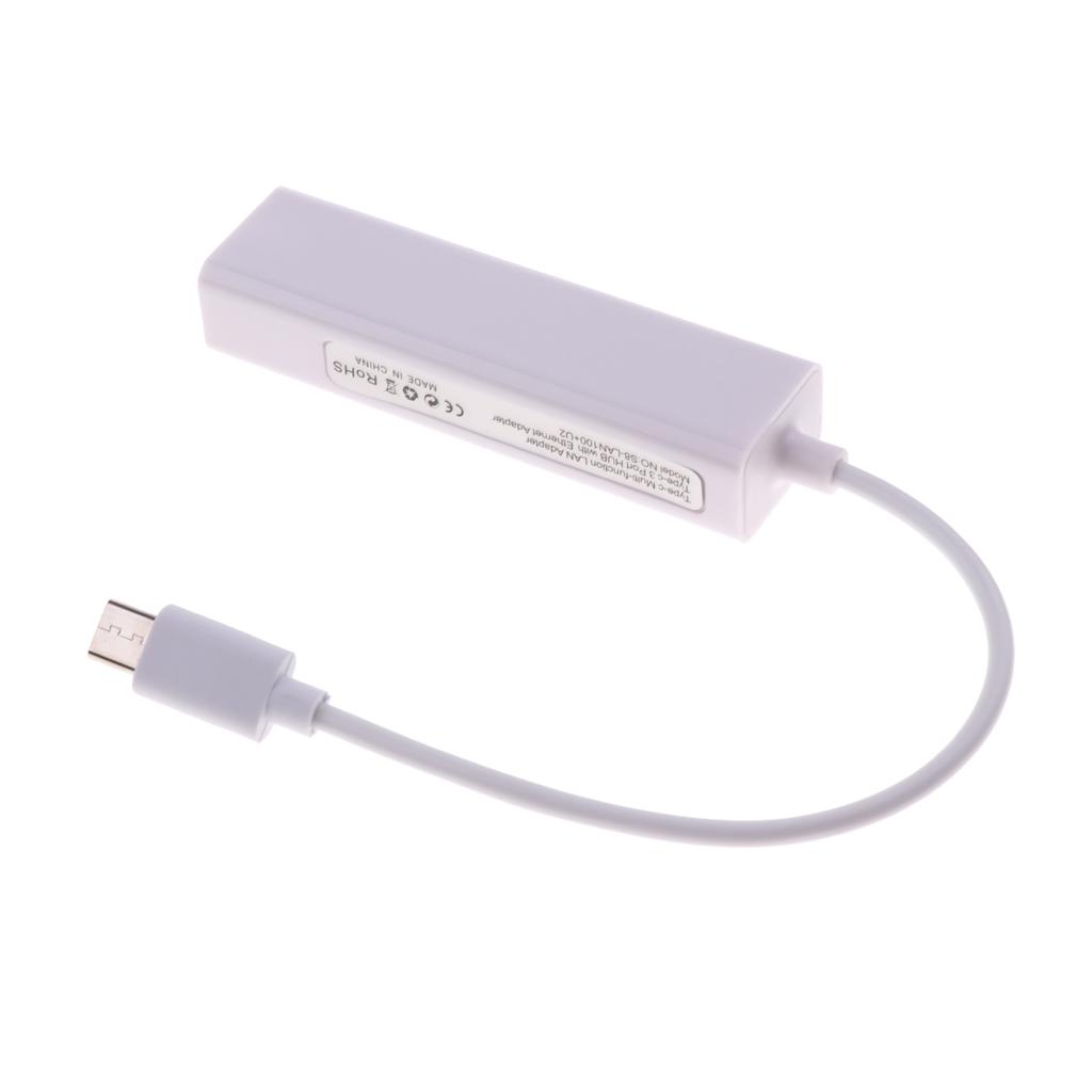 Type-c USB-C to 3Port USB Hub Fast Ethernet Lan Networking Adapter for PC