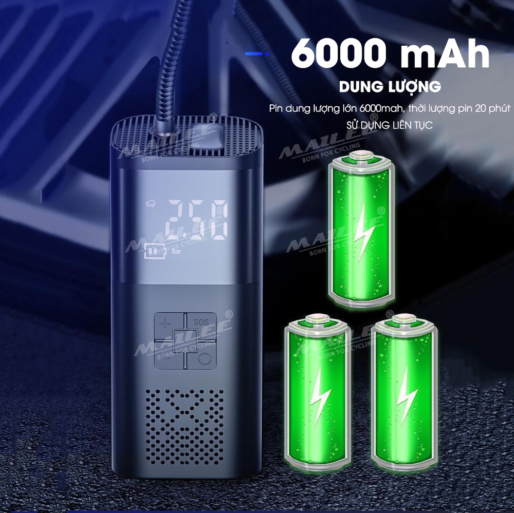 Bơm điện cầm tay di động VC-027 cho ô tô, xe đạp điện, xe máy dung lượng 6000 mAh, đa năng, không dây di động 150 psi (đủ phụ kiện) - Mai Lee