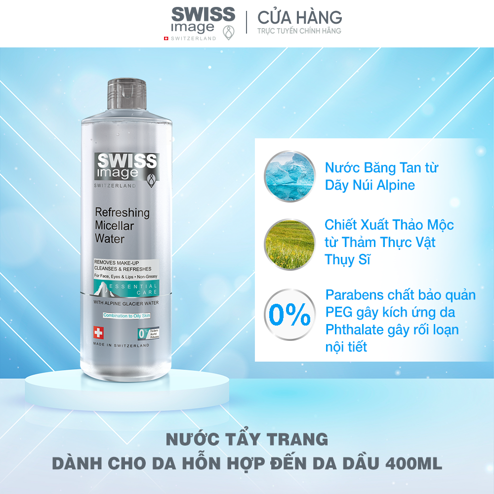 Nước tẩy trang làm sạch sâu và kiểm soát bã nhờn cho da hỗn hợp và da dầu Swiss Image Refreshing Micellar Water 400ml