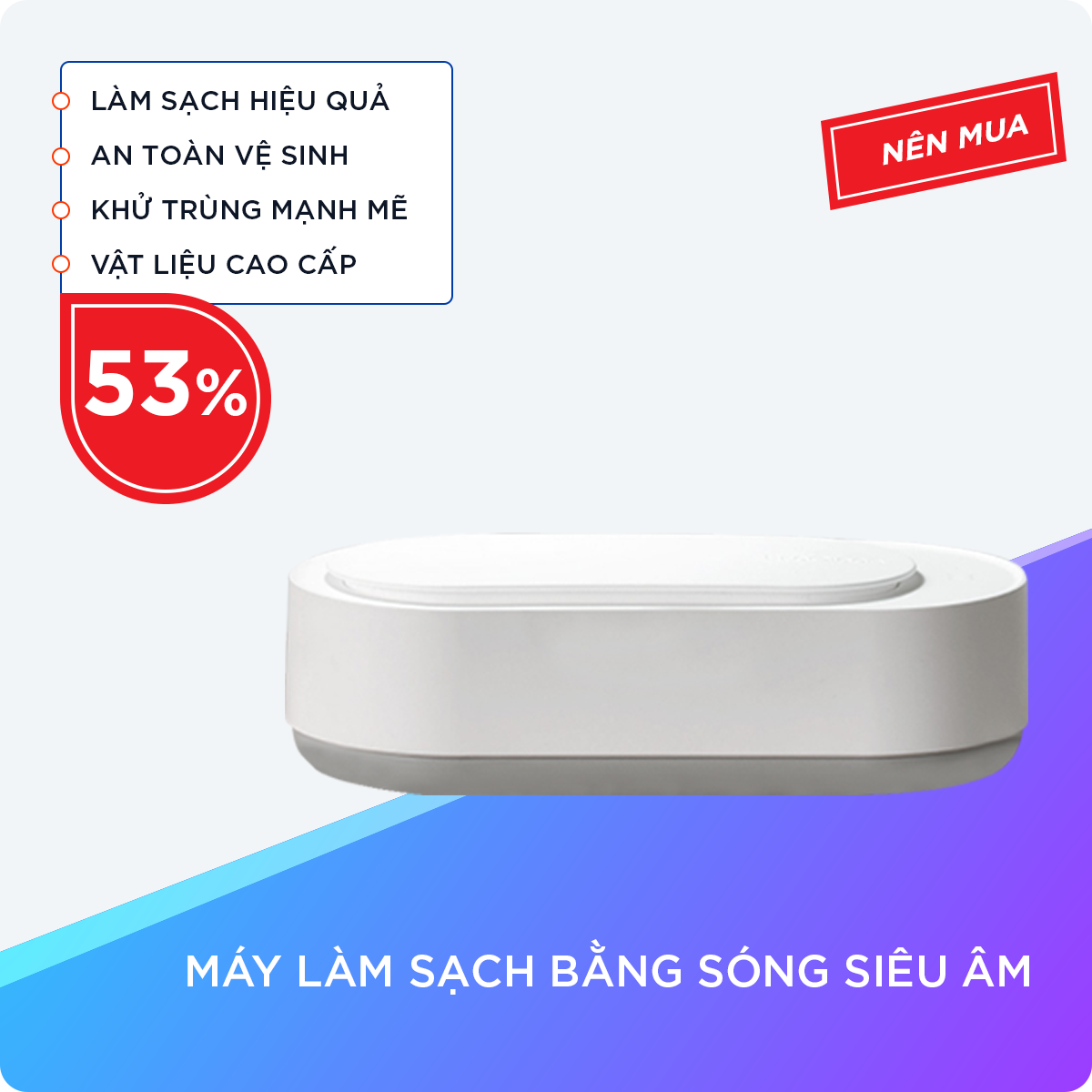 Máy Làm Sạch Bằng Sóng Siêu Âm,  Rửa Vật Dụng Cao Cấp, Trắng Sáng Nhanh Tiện Lợi