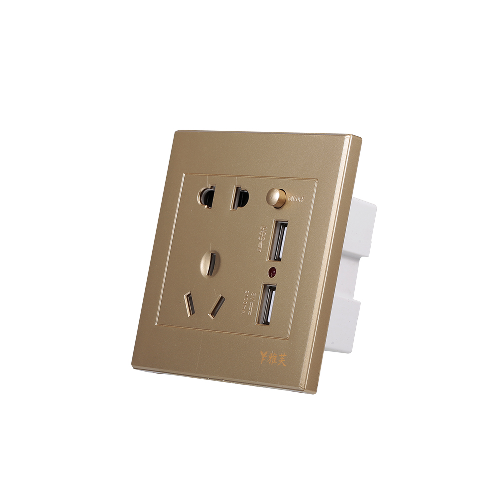 Ổ Cắm Điện Treo Tường Với 2 Ổ Cắm Và 2 Cổng USB, Màu Vàng