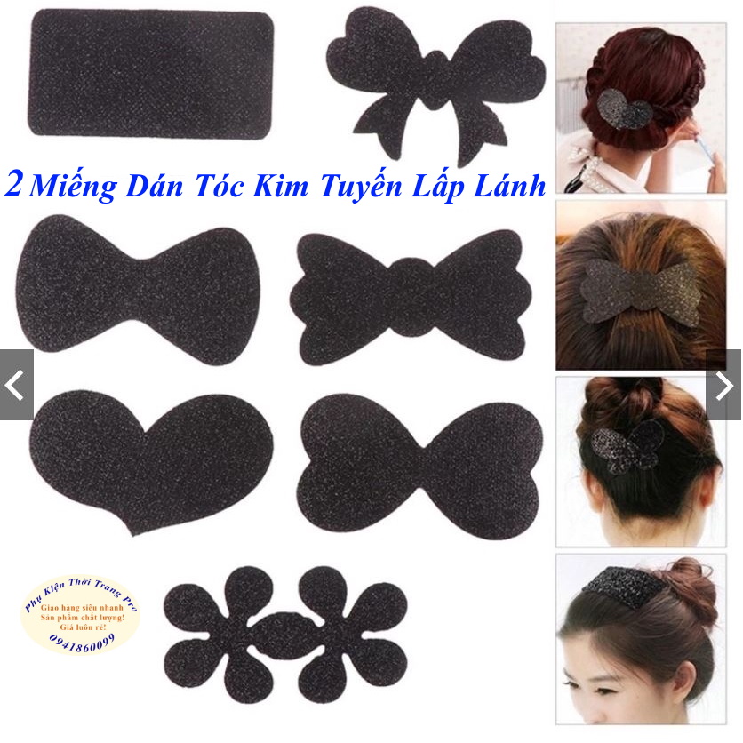 Set 2 Miếng dán giữ mái tóc trang điểm nhũ kim tuyến lấp lánh Size 9cm, Thời trang, Tiện dụng, Xinh xắn, Dễ thương, Cute