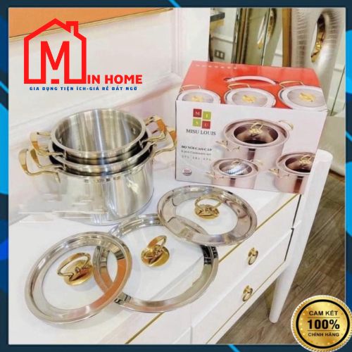 Bộ 3 Nồi Inox Đức 304 Cao Cấp MISU LOUIS - Đáy 3 Lớp Nguyên Khối