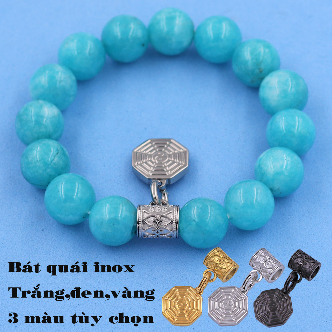 Chuỗi tay Đá Thạch Anh xanh ngọc 12 ly - Charm Bát quái inox VTAXNBQTR12 - Hợp mệnh Thủy, Mộc
