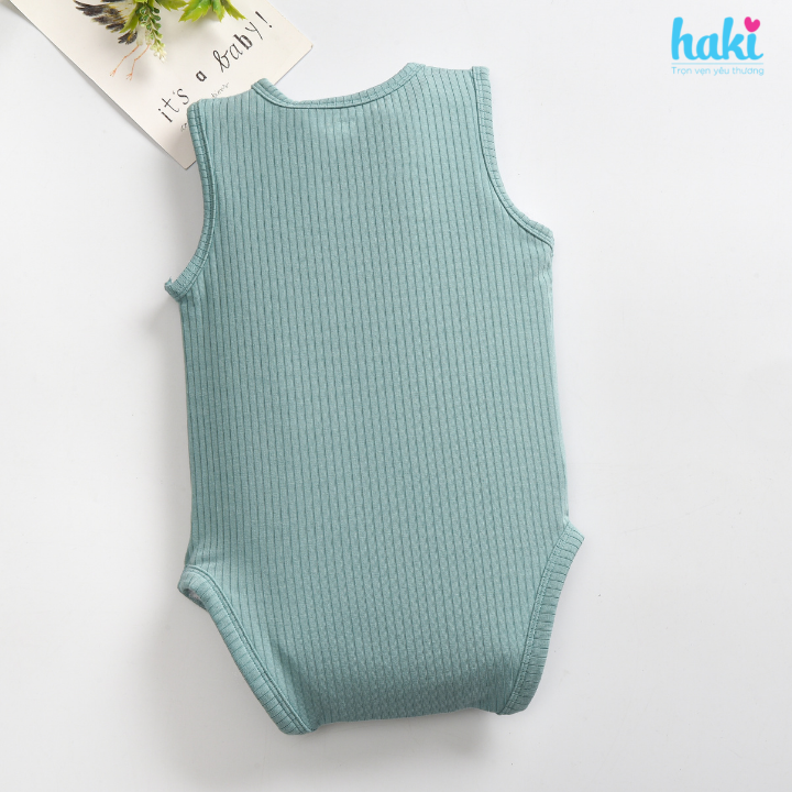 Bộ bodysuit sát nách, cài chéo vải gỗ sồi cao cấp BM009 set body cho bé trai bé gái chất liệu Modal hàng chính hãng HAKI