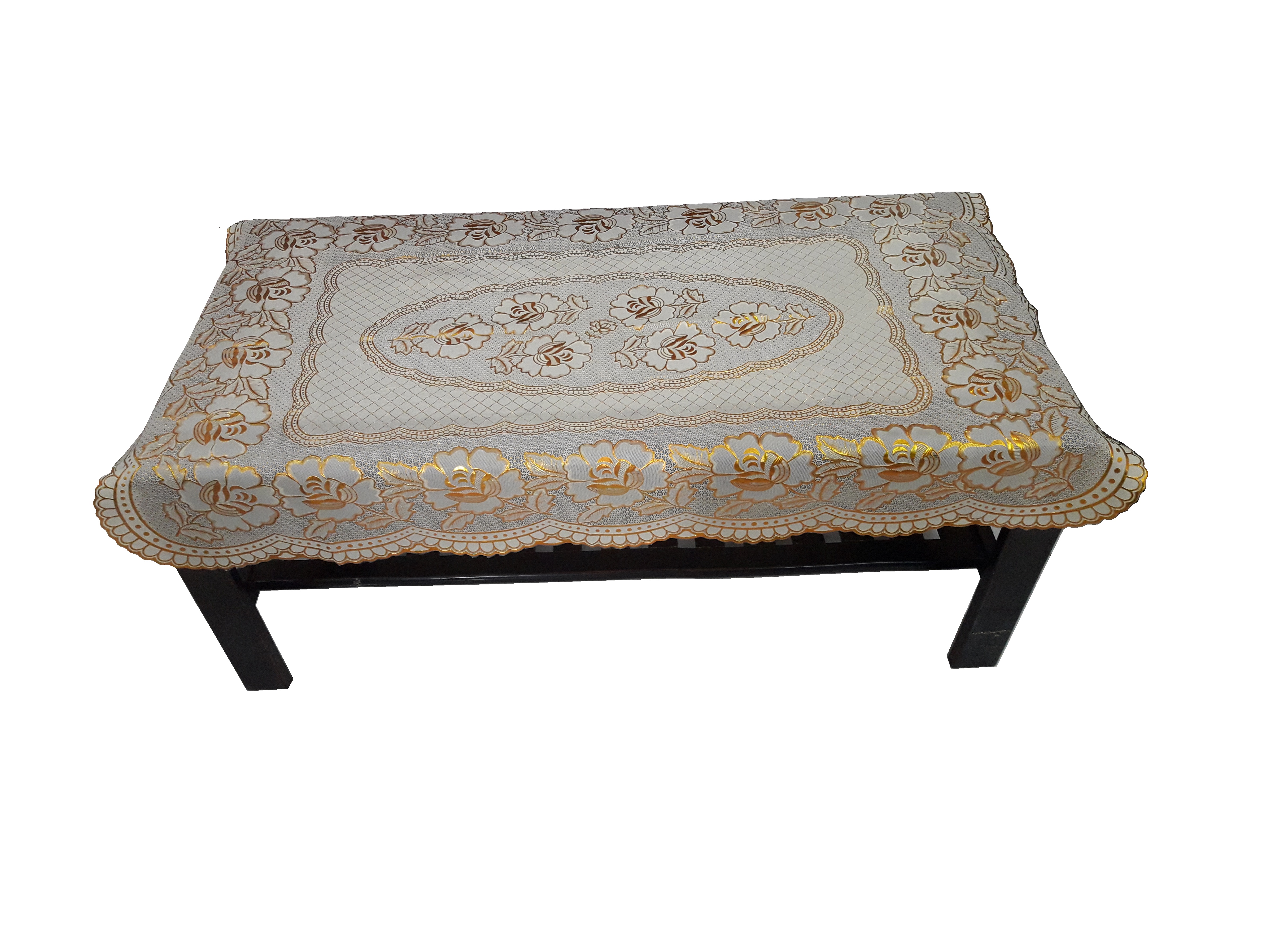 Khăn Trải Bàn FY 105BH (76 x 122 cm) Phủ Salon-  Nền Kem - Họa Tiết Hoa Hồng - Phun Nhủ Vàng - Không Thấm Nước