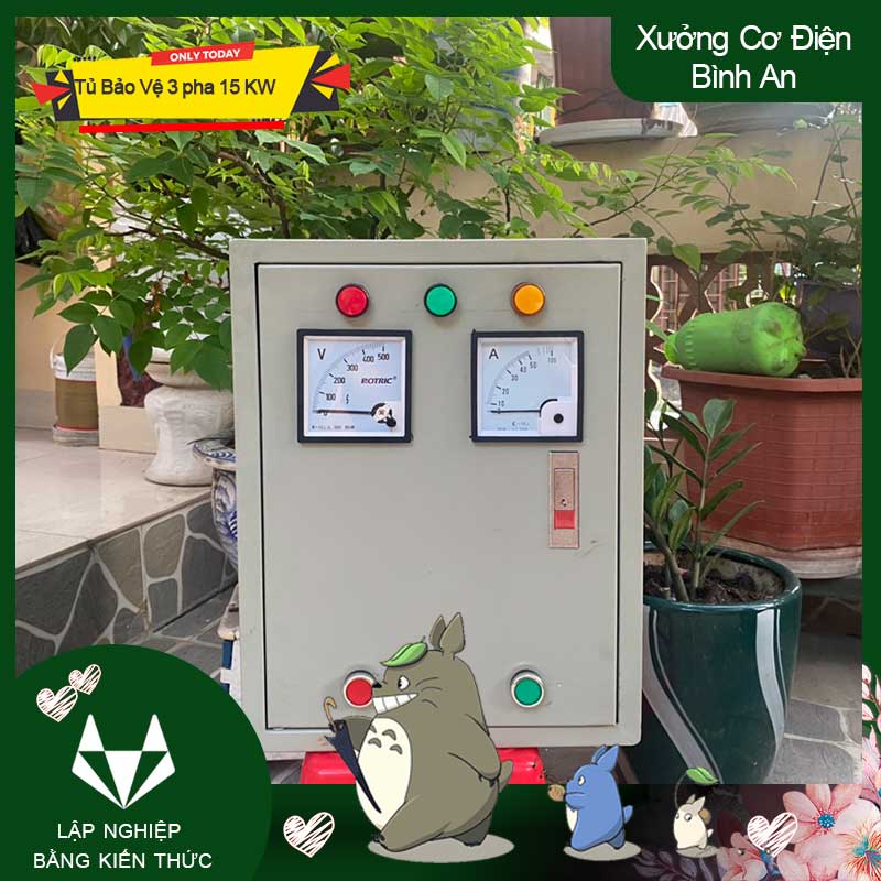 Tủ bật tắt 15Kw có đồng hồ báo vôn và ample chống ngắn mạch, đảo pha XJ3G cho động cơ 3 pha