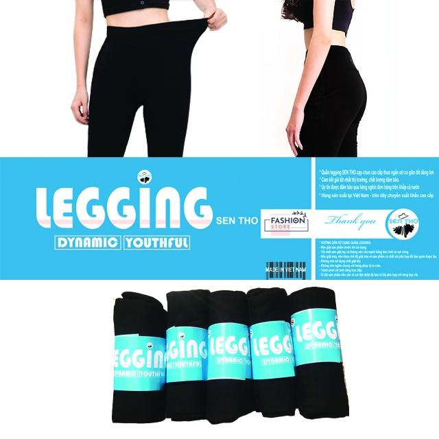 Quần Legging Nữ Ngố Đùi Lửng Cạp Chun Màu Đen Chất Thun Co Giãn 4 Chiều Mặc Ôm Dáng Trẻ Trung Năng Động