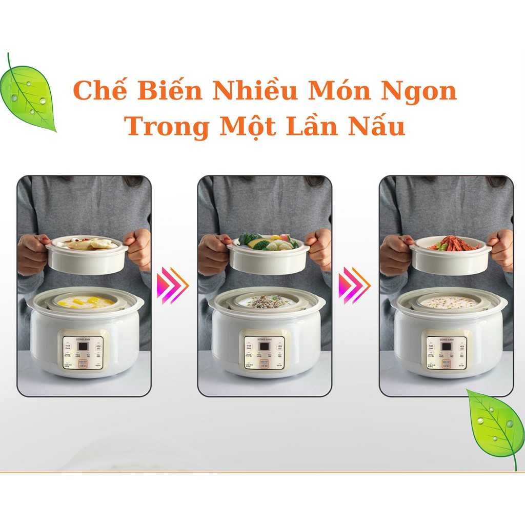 Nồi Hầm Cháo, Nồi Chưng Cách Thuỷ Nấu Yến Có Khay Hấp Bánh  - SA700