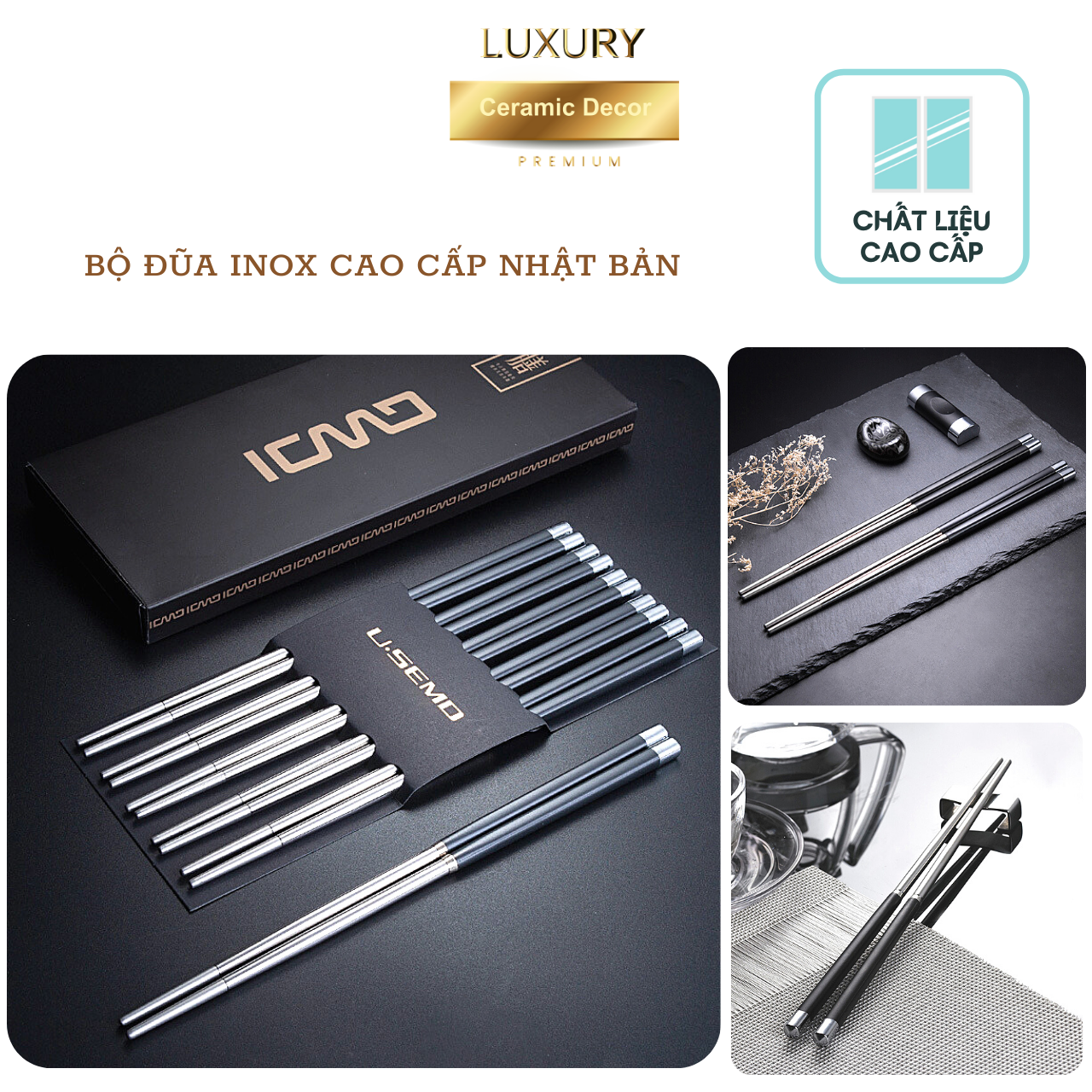 Bộ Đũa Inox Cao Cấp Nhật Bản 5 Đôi LUXURY - Hàng Nhập Khẩu