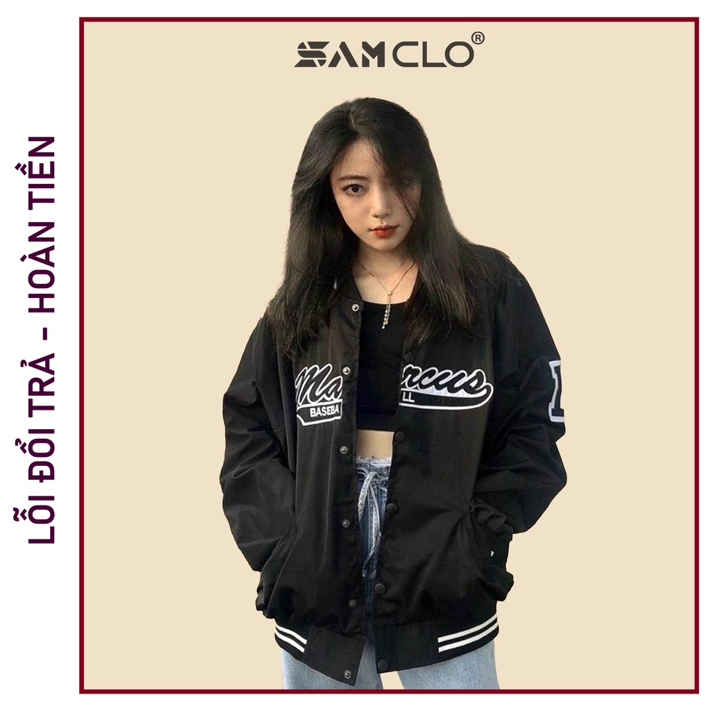 Áo khoác dù bomber 2 lớp nam nữ SAM CLO phong cách bóng chày form rộng unisex mặc cặp - couple in chữ marcus BASEBALL 17
