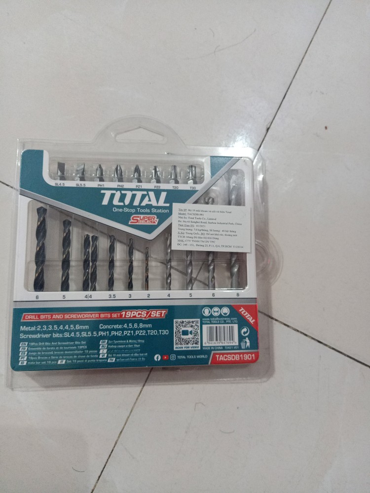 Bộ 19 mũi khoan kim loại, bê tông và mũi bắt vít total TACSDB1901